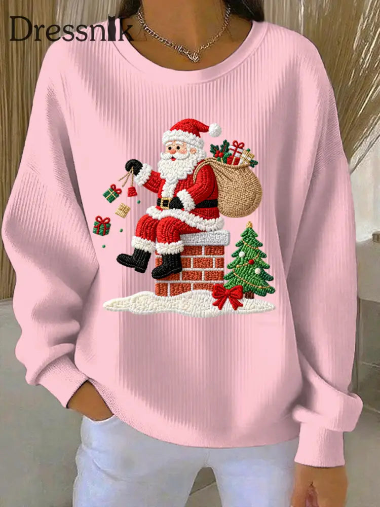 Damen Weihnachts druck Casual Sweatshirt Rosa / S