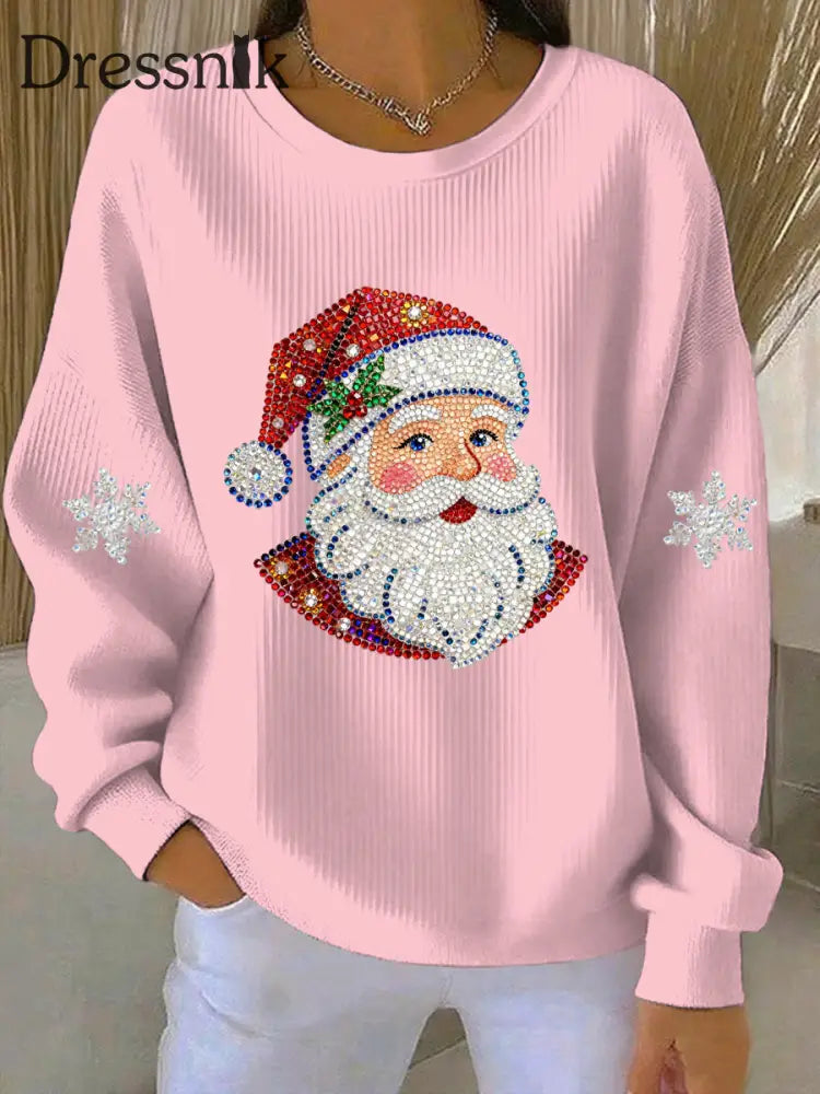 Damen Weihnachts druck Casual Sweatshirt Rosa / S