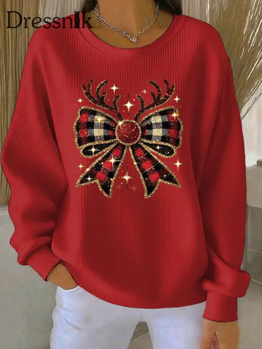Damen Weihnachts druck Casual Sweatshirt Rot / S