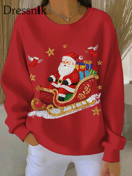 Damen Weihnachts druck Casual Sweatshirt Rot / S