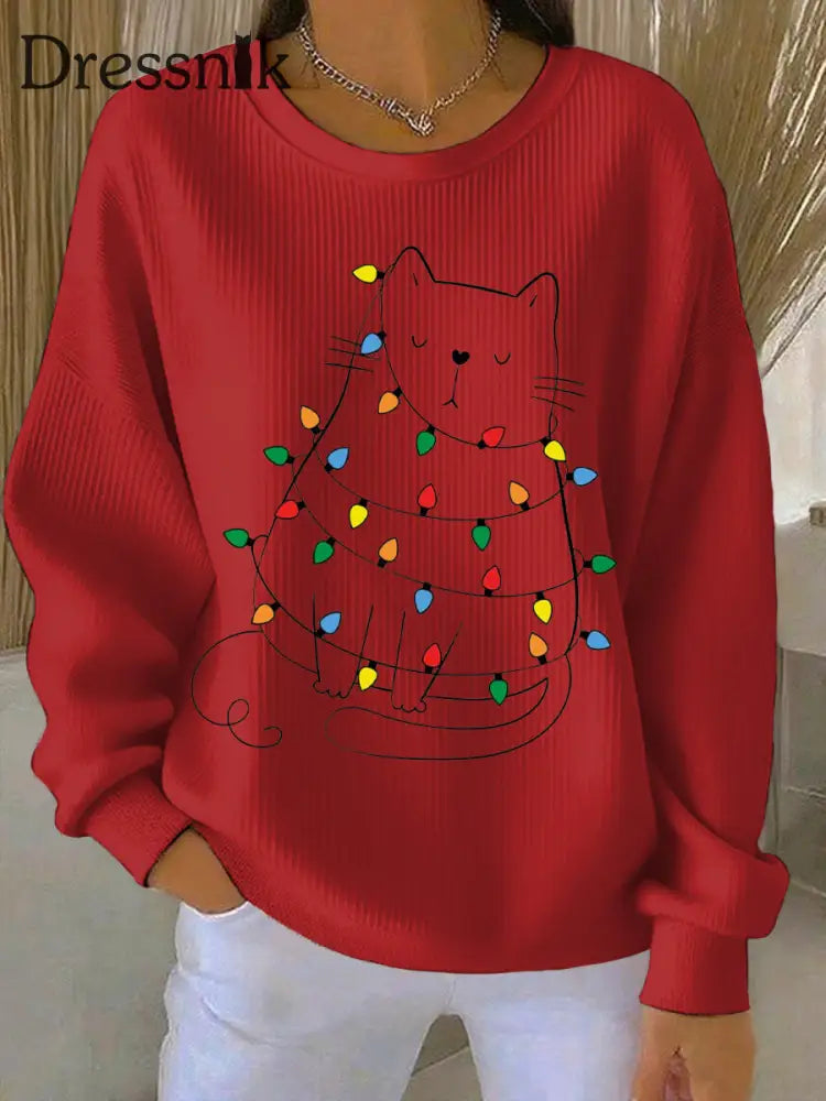 Damen Weihnachts druck Casual Sweatshirt Rot / S