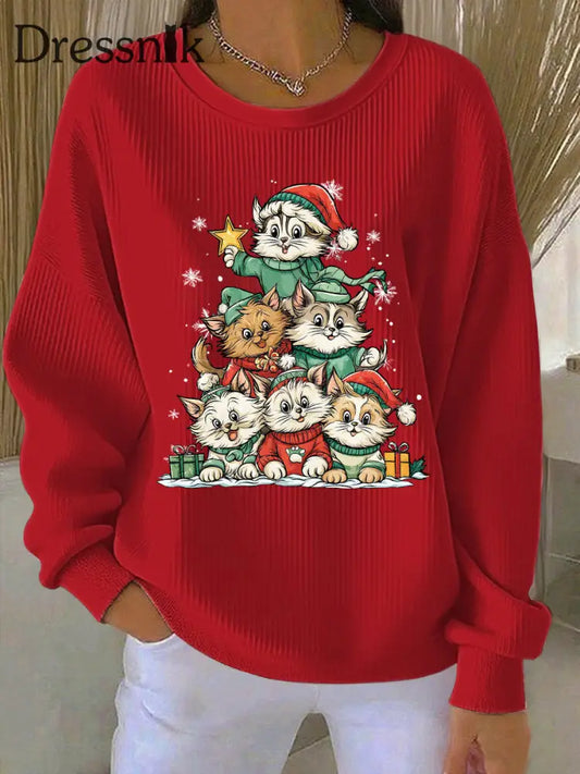 Damen Weihnachts druck Casual Sweatshirt Rot / S