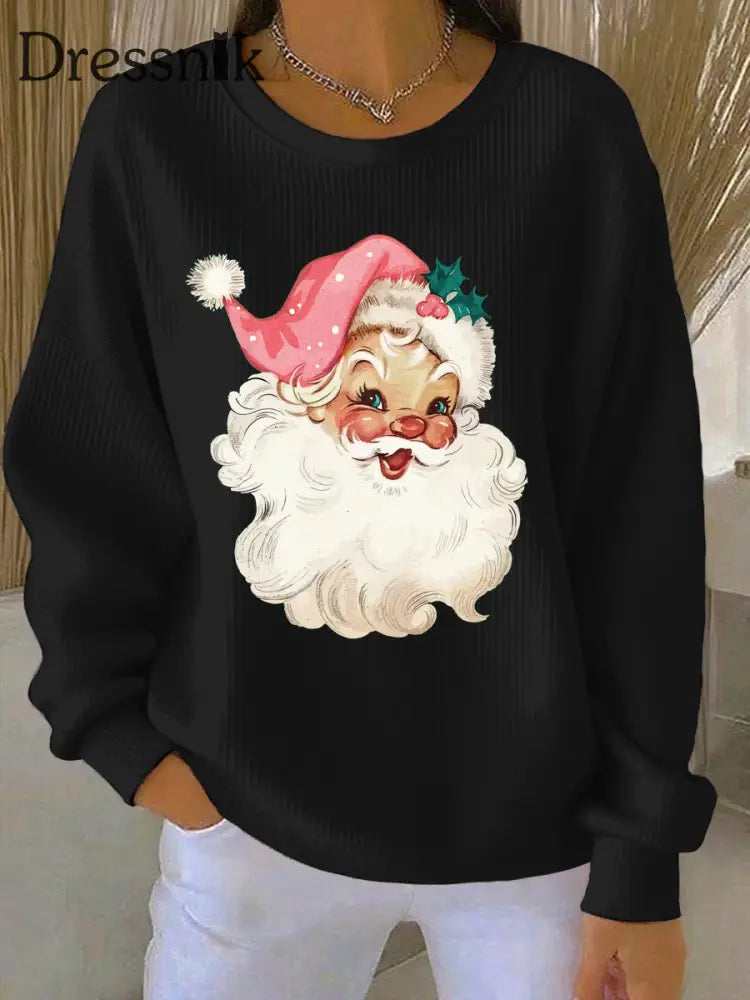 Damen Weihnachts druck Casual Sweatshirt Schwarz / S