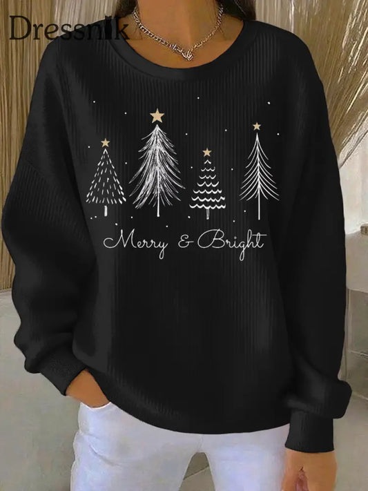 Damen Weihnachts druck Casual Sweatshirt Schwarz / S