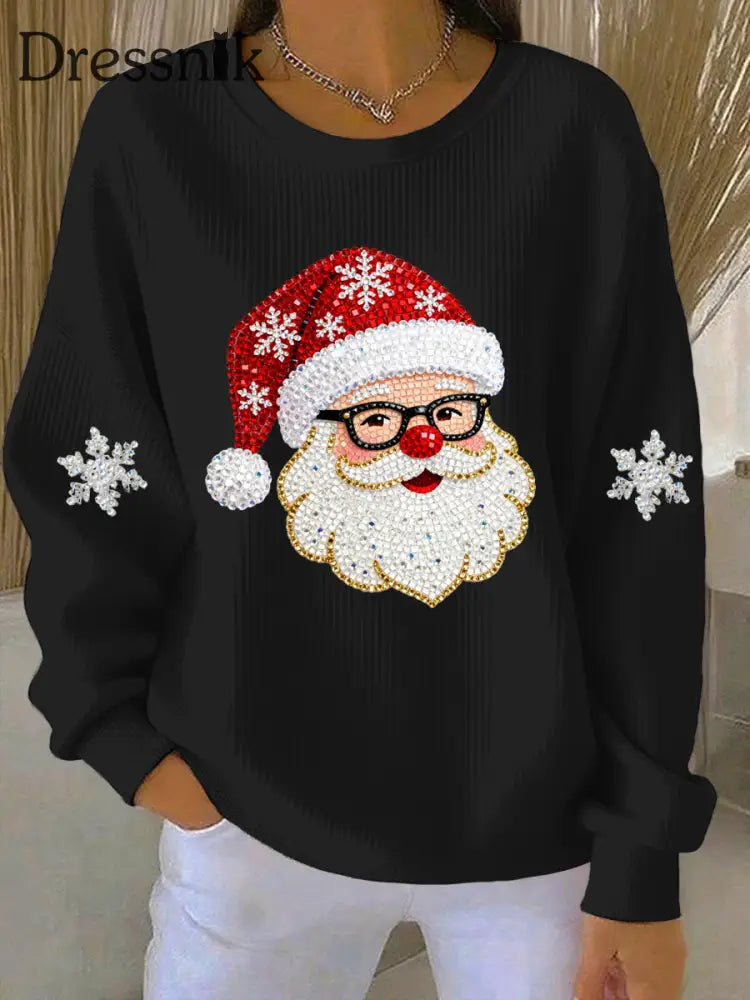 Damen Weihnachts druck Casual Sweatshirt Schwarz / S