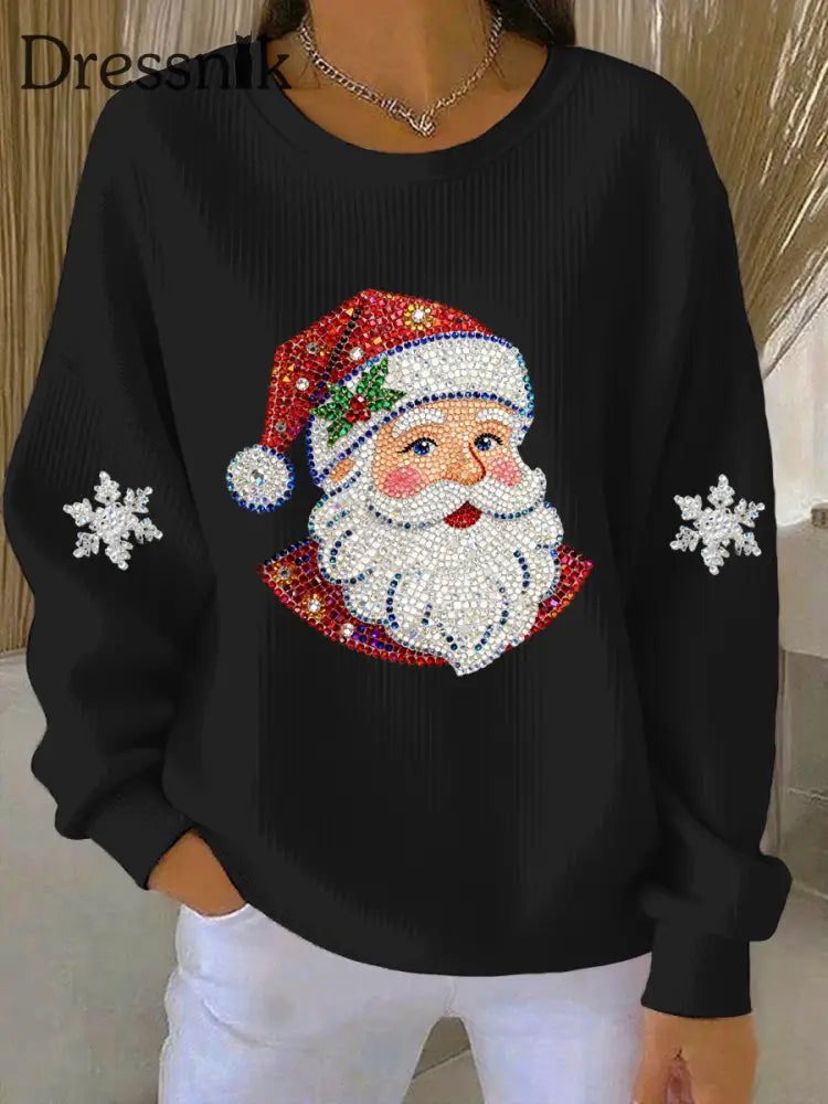 Damen Weihnachts druck Casual Sweatshirt Schwarz / S