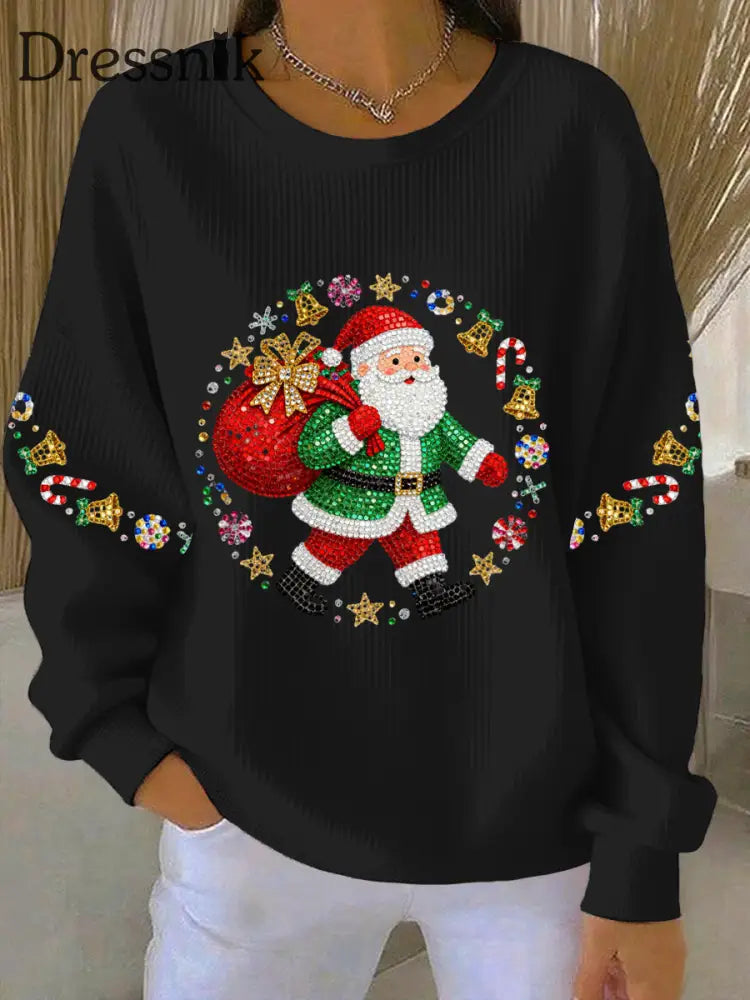 Damen Weihnachts druck Casual Sweatshirt Schwarz / S