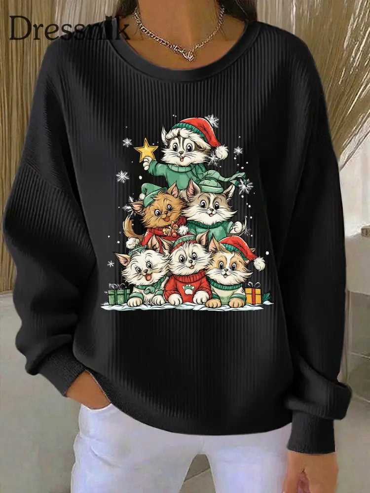 Damen Weihnachts druck Casual Sweatshirt Schwarz / S