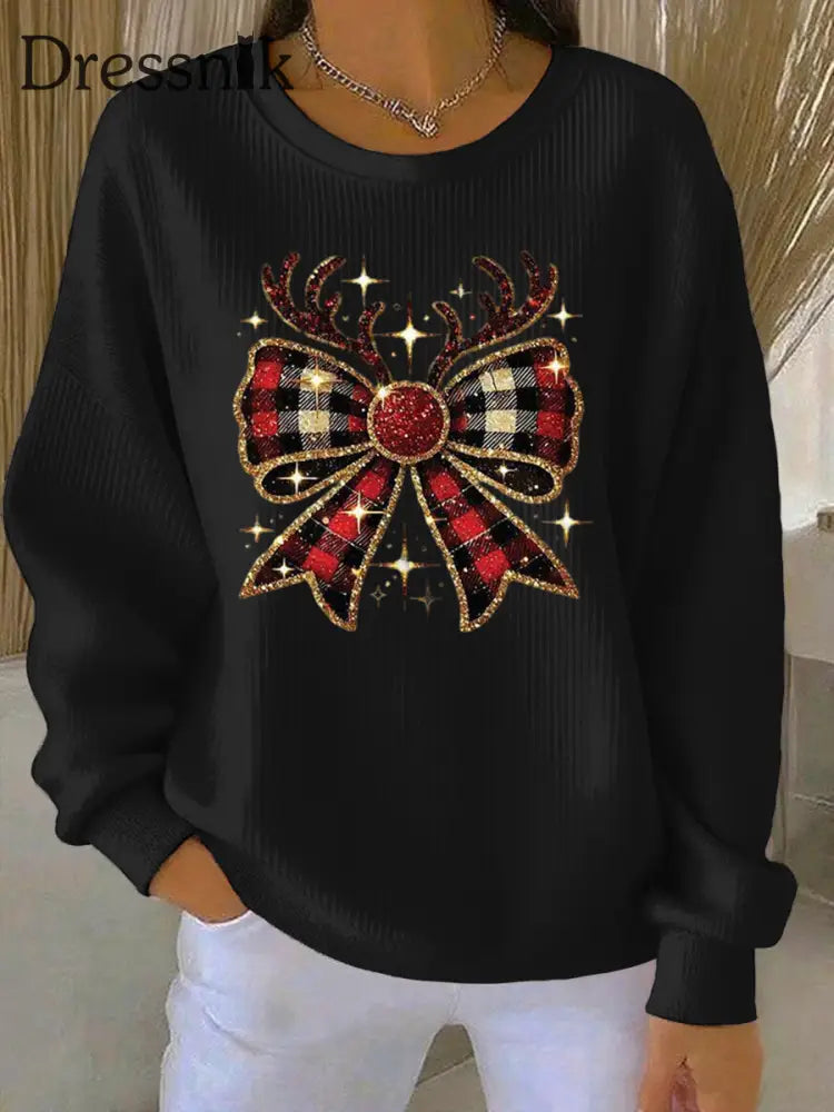 Damen Weihnachts druck Casual Sweatshirt Schwarz / S