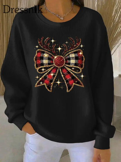 Damen Weihnachts druck Casual Sweatshirt Schwarz / S
