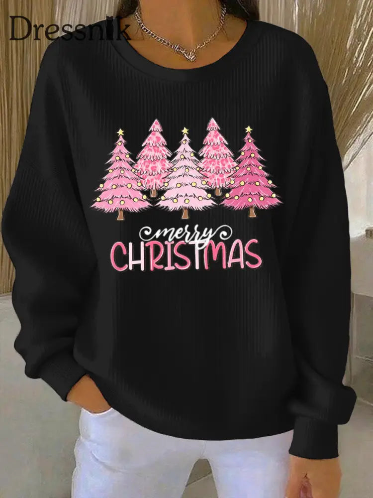 Damen Weihnachts druck Casual Sweatshirt Schwarz / S