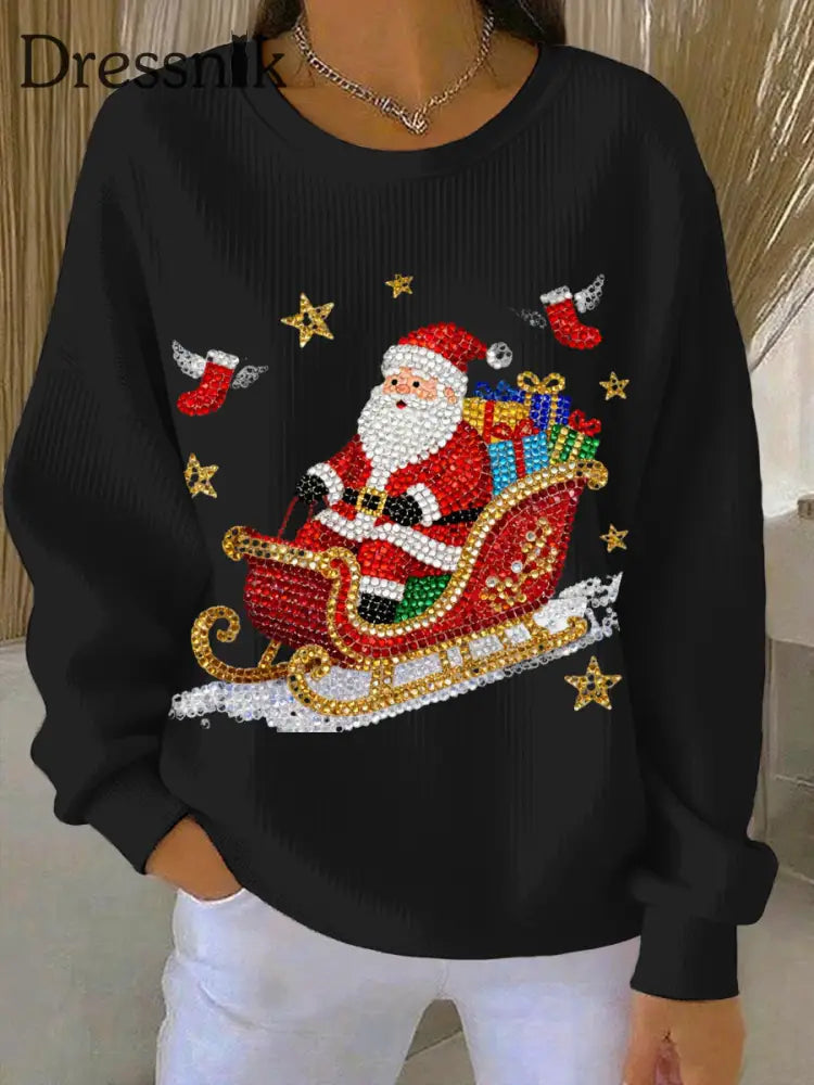Damen Weihnachts druck Casual Sweatshirt Schwarz / S
