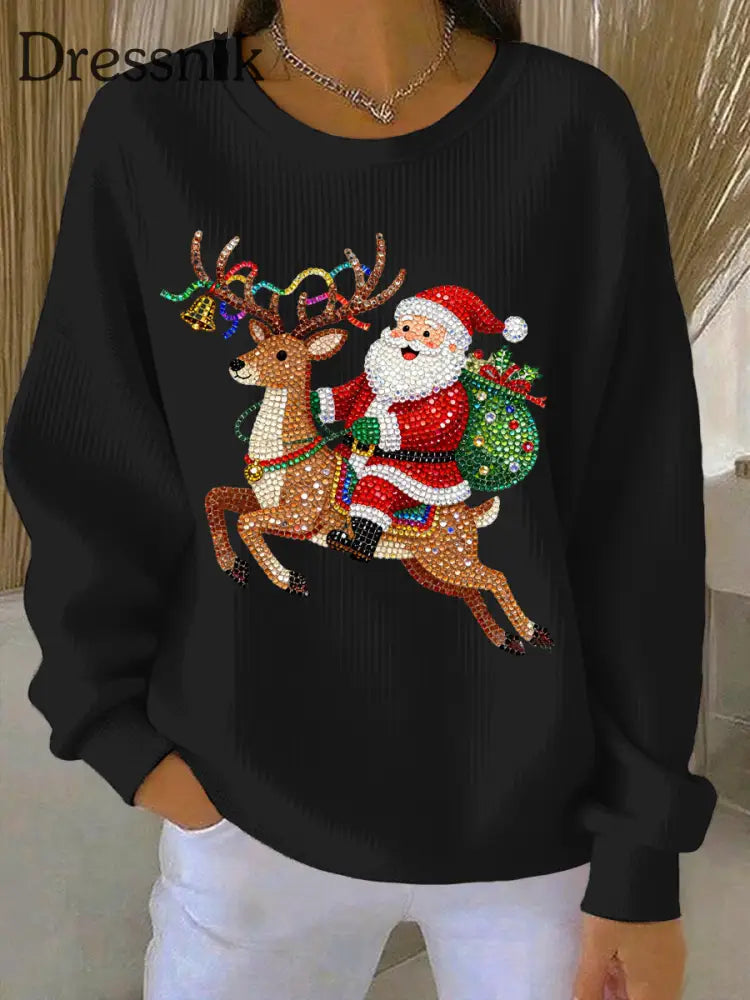 Damen Weihnachts druck Casual Sweatshirt Schwarz / S