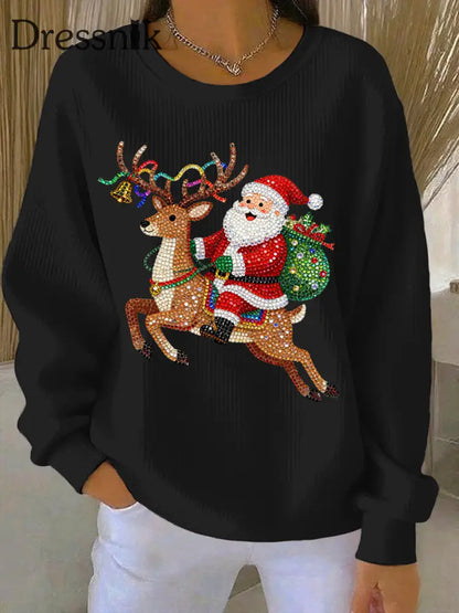 Damen Weihnachts druck Casual Sweatshirt Schwarz / S