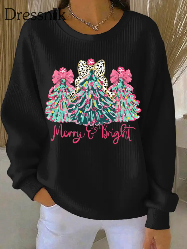 Damen Weihnachts druck Casual Sweatshirt Schwarz / S