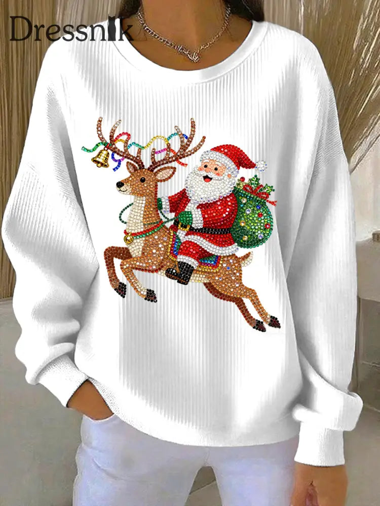 Damen Weihnachts druck Casual Sweatshirt Weiß / S
