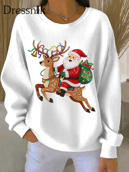 Damen Weihnachts druck Casual Sweatshirt Weiß / S