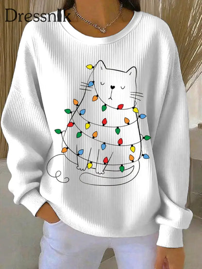 Damen Weihnachts druck Casual Sweatshirt Weiß / S