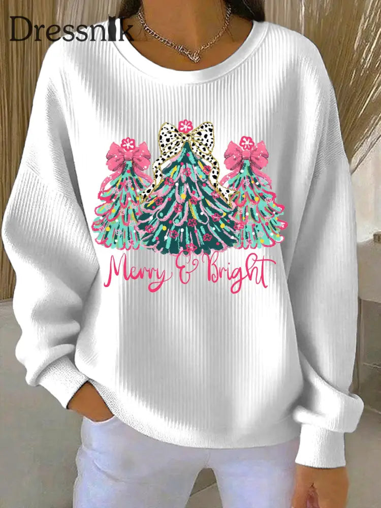 Damen Weihnachts druck Casual Sweatshirt Weiß / S