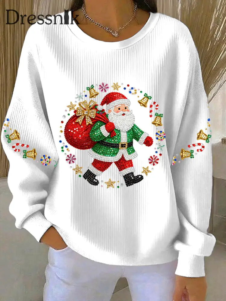 Damen Weihnachts druck Casual Sweatshirt Weiß / S