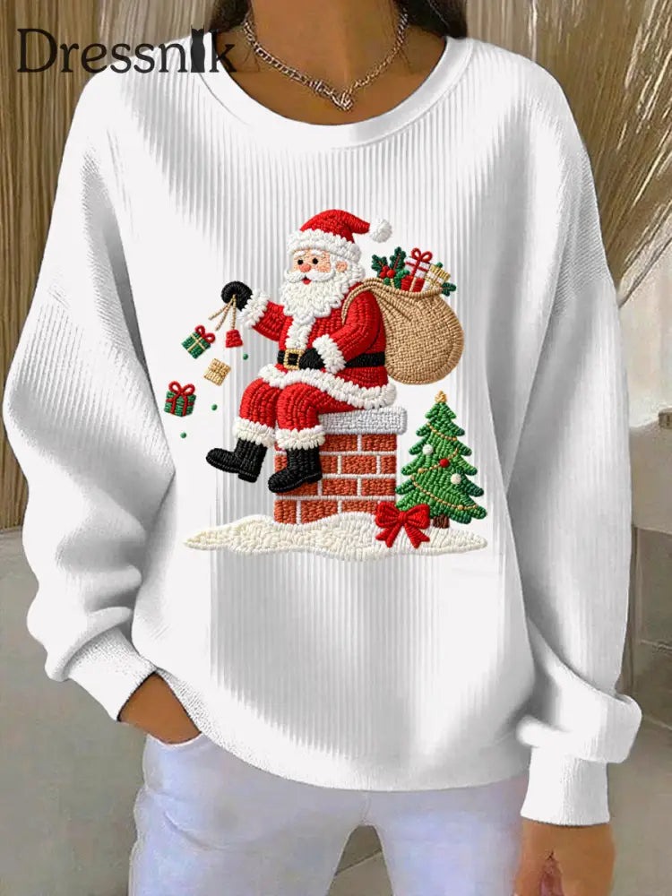 Damen Weihnachts druck Casual Sweatshirt Weiß / S