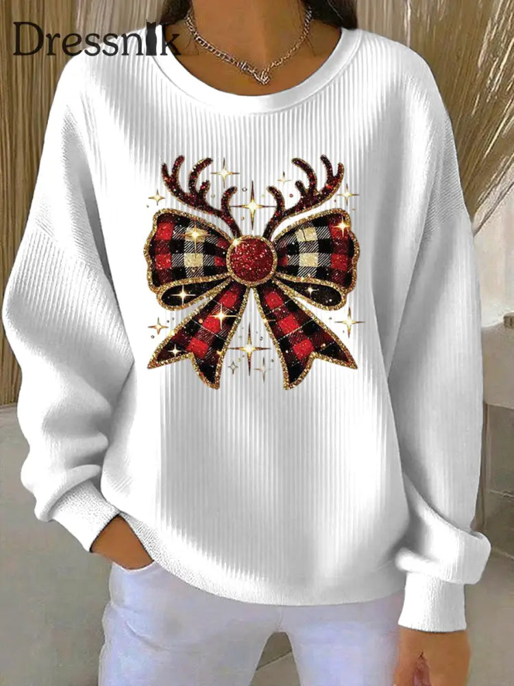 Damen Weihnachts druck Casual Sweatshirt Weiß / S