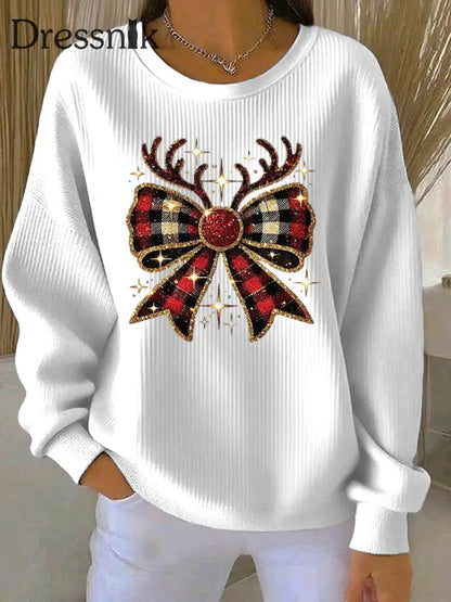 Damen Weihnachts druck Casual Sweatshirt Weiß / S