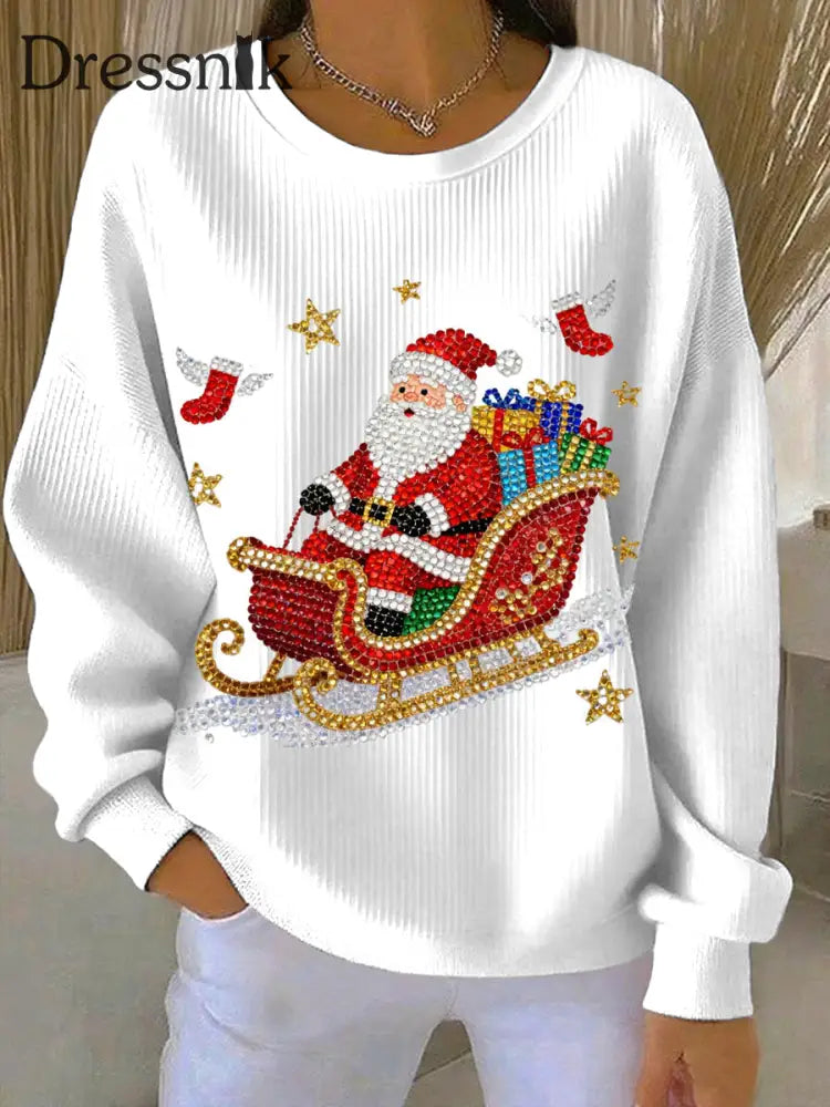 Damen Weihnachts druck Casual Sweatshirt Weiß / S