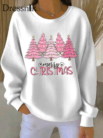 Damen Weihnachts druck Casual Sweatshirt Weiß / S