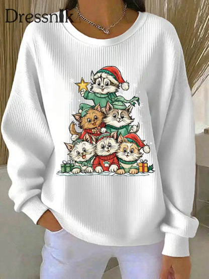 Damen Weihnachts druck Casual Sweatshirt Weiß / S