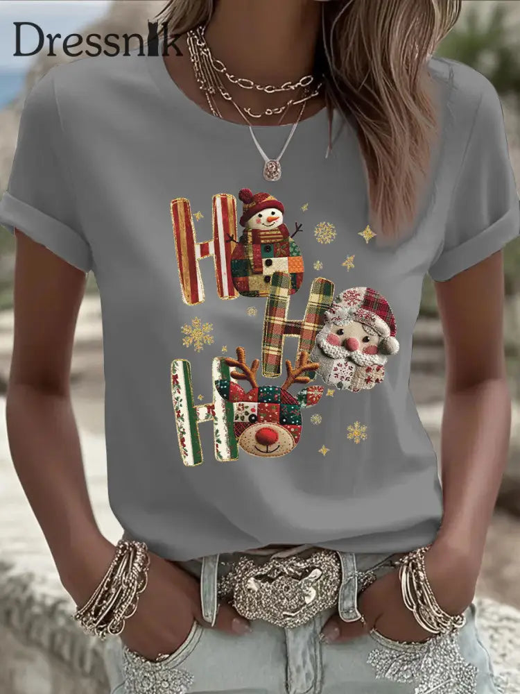 Damen Weihnachts druck Casual T-Shirt Grau / S
