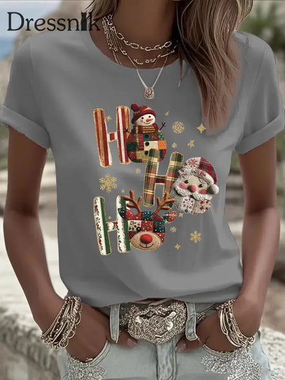 Damen Weihnachts druck Casual T-Shirt Grau / S