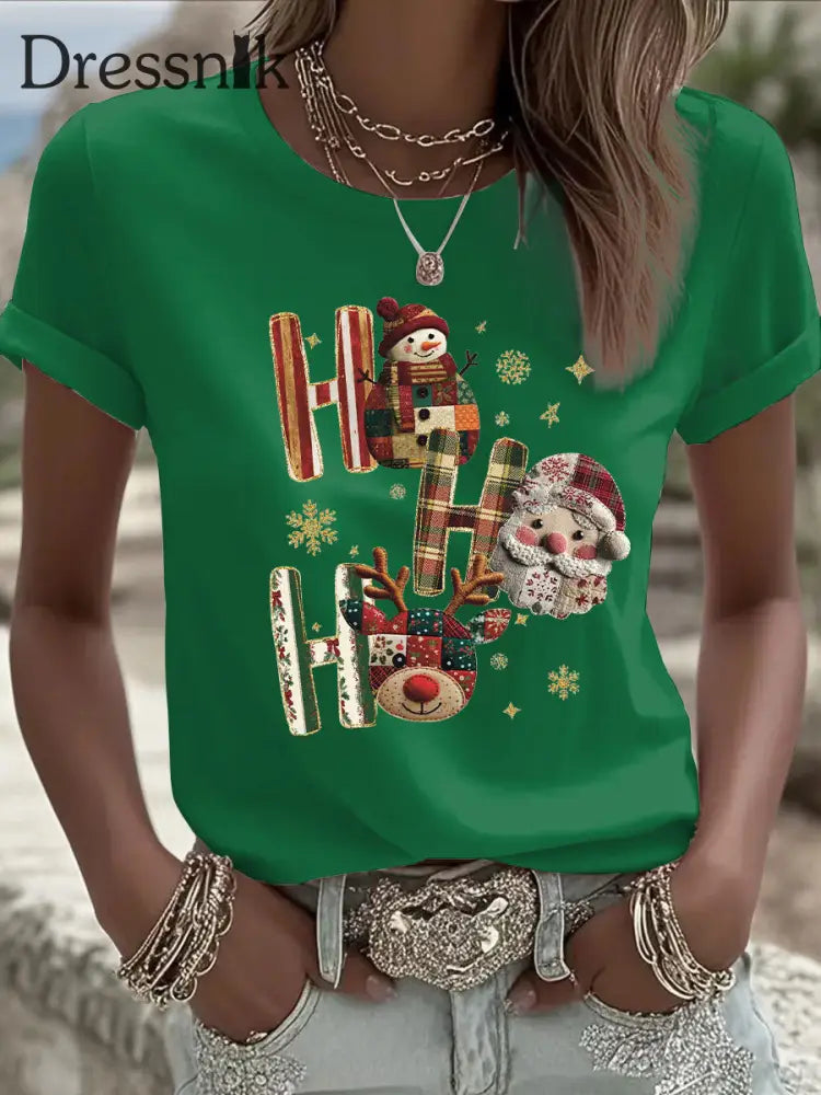 Damen Weihnachts druck Casual T-Shirt Grün / S