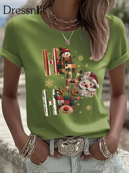 Damen Weihnachts druck Casual T-Shirt Hellgrün / S