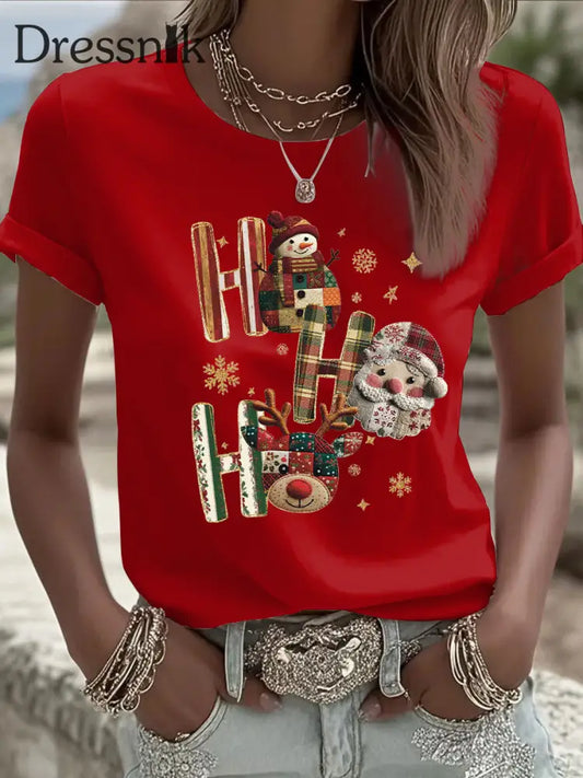 Damen Weihnachts druck Casual T-Shirt Rot / S