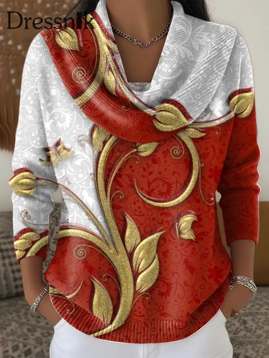 Damen-Weihnachts-Glitzer-Patchwork-Freizeit-Pullover Rot / S