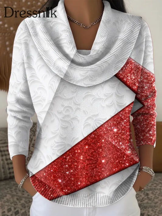 Damen-Weihnachts-Glitzer-Patchwork-Pullover Weiß / S
