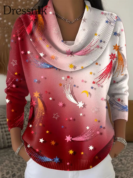 Damen-Weihnachts-Gradienten-Mode-Pullover Weinrot / S