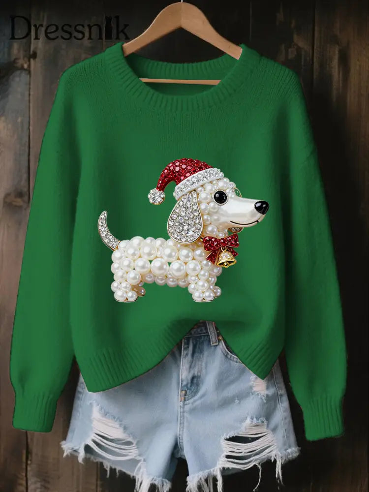 Damen-Weihnachts-Hunde-Kunst-Sweatshirt Grün / S