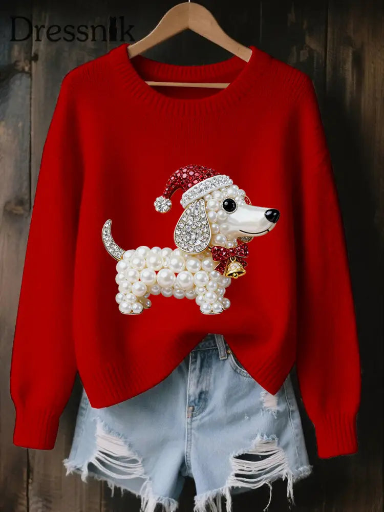 Damen-Weihnachts-Hunde-Kunst-Sweatshirt Rot / S