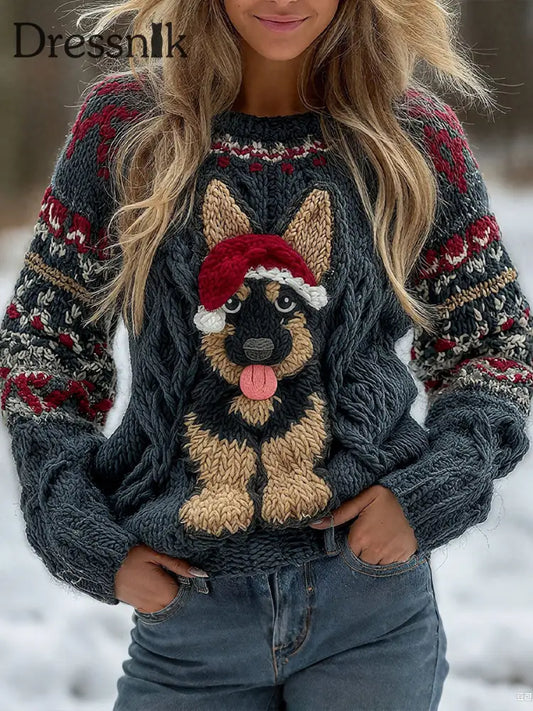 Damen-Weihnachts-Hunde-Print-Oberteile als bild / S