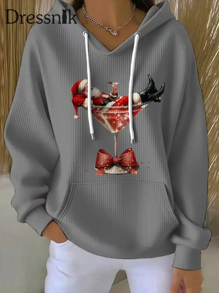Damen Weihnachts mann Bedruckt Hoodie Grau / S