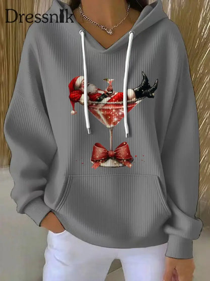 Damen Weihnachts mann Bedruckt Hoodie Grau / S