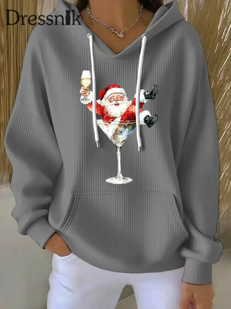 Damen Weihnachts mann Bedruckt Hoodie Grau / S