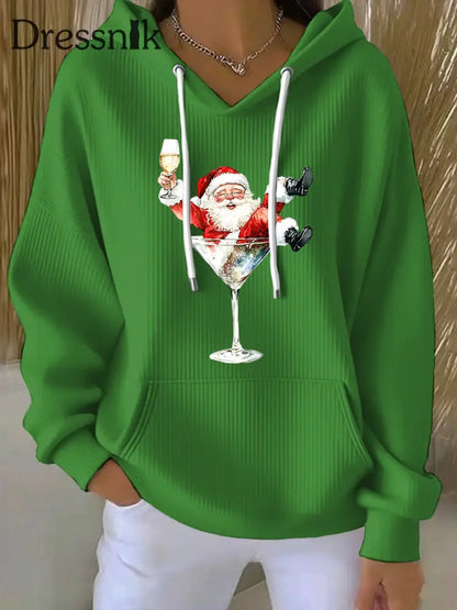 Damen Weihnachts mann Bedruckt Hoodie Grün / S