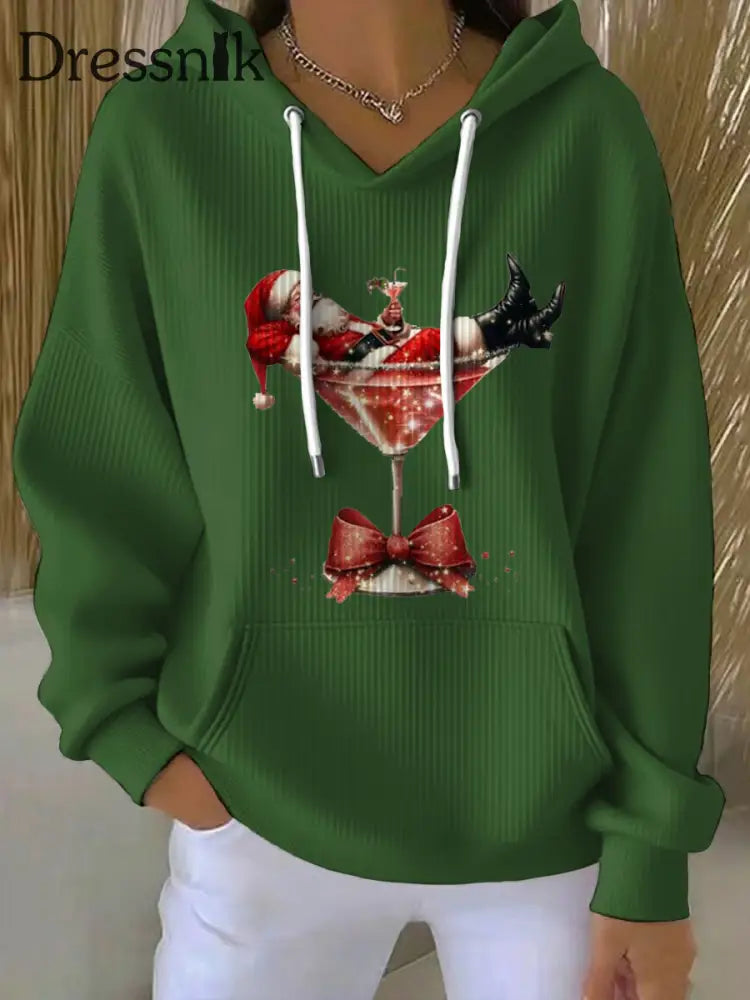 Damen Weihnachts mann Bedruckt Hoodie Grün / S