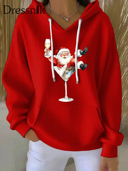 Damen Weihnachts mann Bedruckt Hoodie Rot / S