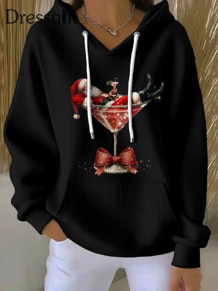 Damen Weihnachts mann Bedruckt Hoodie Schwarz / S