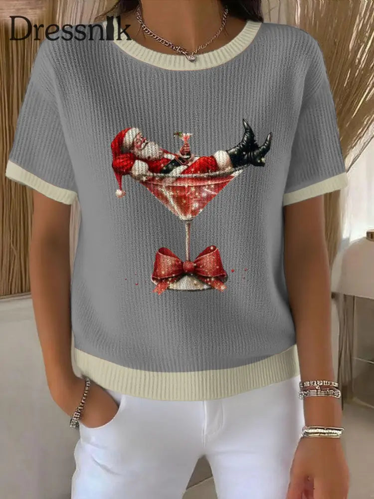 Damen Weihnachts mann Bedruckte Pullover Grau / S