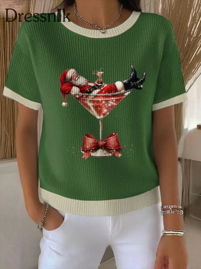 Damen Weihnachts mann Bedruckte Pullover Grün / S